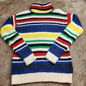 Tommy Hilfiger Jeans Mens Multi Color Stripe Turtleneck Sweater Made in Japan M